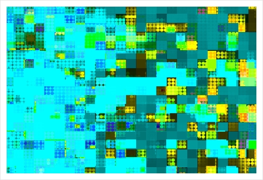 graphic design geometric pixel square and circle pattern abstract background in green blue yellow Art Print by Timmy333