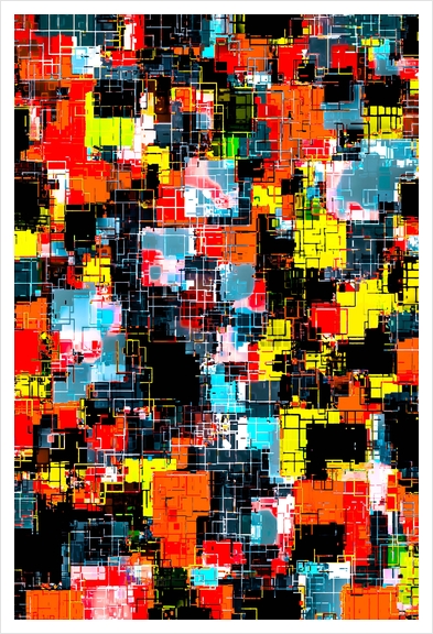 geometric pixel square pattern abstract in red blue yellow Art Print by Timmy333