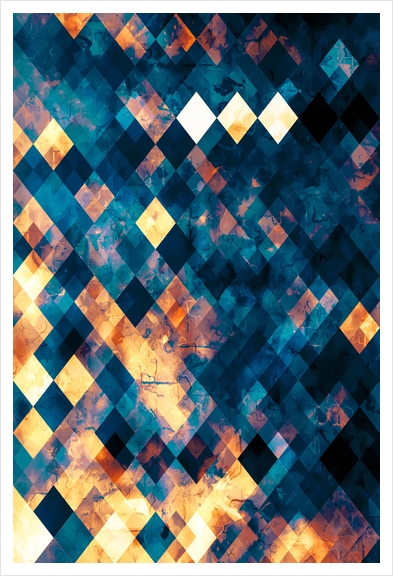 geometric pixel square pattern abstract art in blue brown orange Art Print by Timmy333