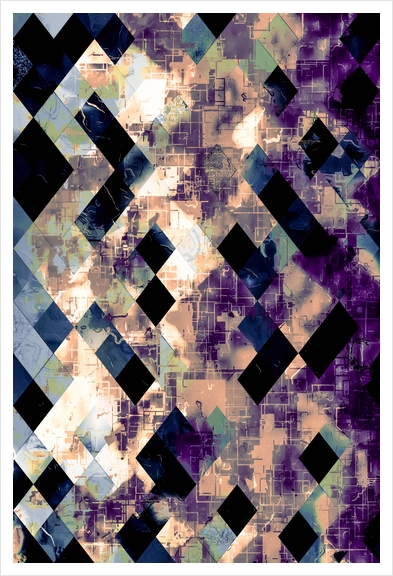 geometric pixel square pattern abstract art in purple blue brown Art Print by Timmy333