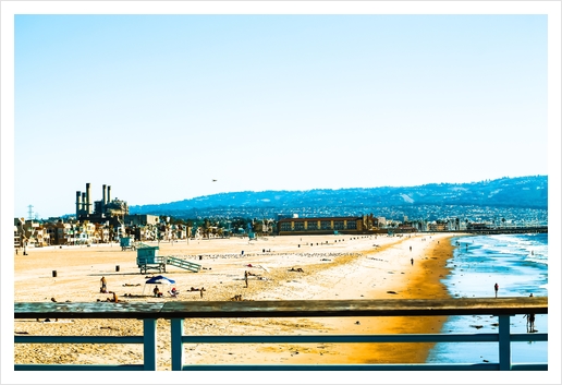 sandy beach with blue ocean wave at Manhattan Beach, California, USA Art Print by Timmy333