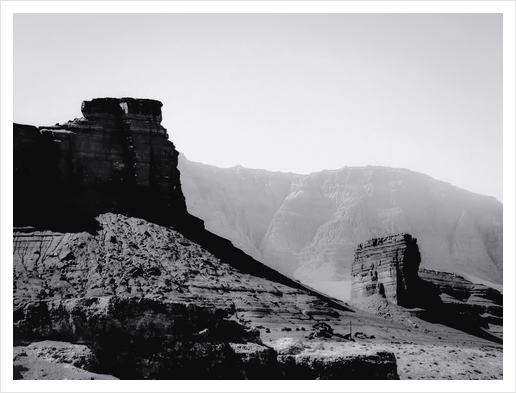 Desert and mountain view in Utah USA in black and white Art Print by Timmy333