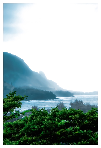 green tropical land with ocean front at Kauai, Hawaii, USA Art Print by Timmy333