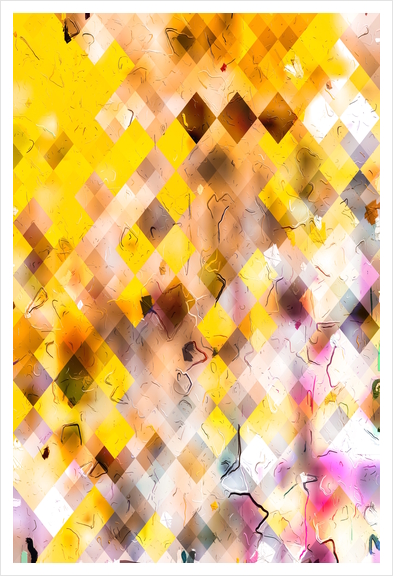 geometric square pixel pattern abstract in yellow brown pink Art Print by Timmy333