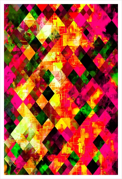 geometric pixel square pattern abstract background in pink orange red yellow Art Print by Timmy333