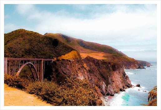 At Bixby Creek Bridge, Big Sur, Highway 1, California, USA with ocean view Art Print by Timmy333