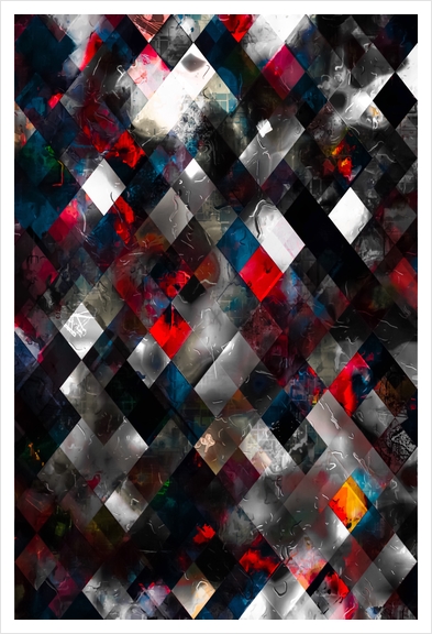 geometric pixel square pattern abstract background in red blue Art Print by Timmy333