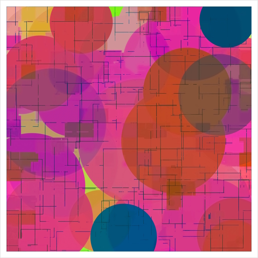 geometric square and circle pattern abstract in pink red blue Art Print by Timmy333