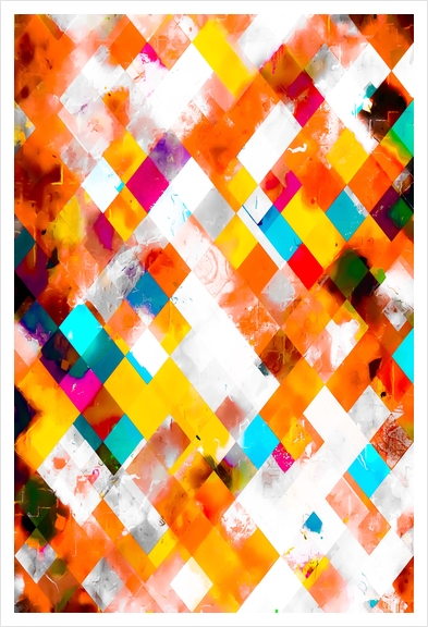 geometric pixel square pattern abstract art in orange yellow blue Art Print by Timmy333