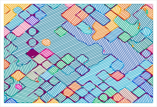 geometric square pixel pattern abstract in blue pink orange Art Print by Timmy333