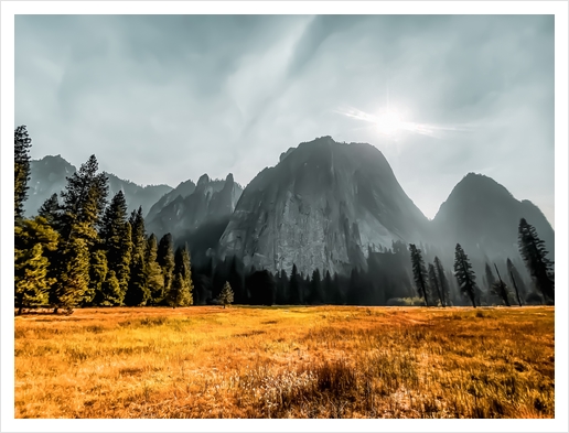 mountains with blue cloudy sky at Yosemite national park California USA Art Print by Timmy333