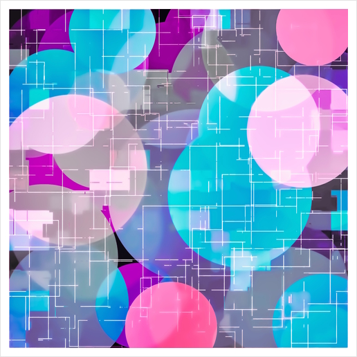 geometric square and circle pattern abstract in blue pink purple Art Print by Timmy333