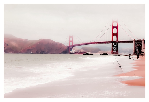 Beach with Golden Gate Bridge view San Francisco USA Art Print by Timmy333