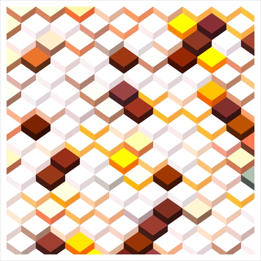 geometric square cube pattern abstract background in brown yellow Art Print by Timmy333