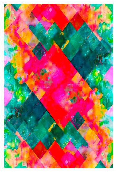 geometric square pixel pattern abstract background in pink green orange Art Print by Timmy333