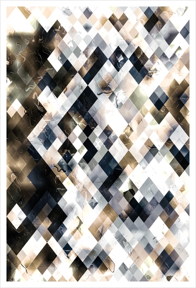 geometric square pixel pattern abstract art in brown and black Art Print by Timmy333