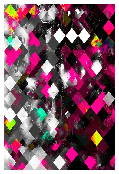 geometric pixel square pattern abstract background in pink blue Art Print by Timmy333