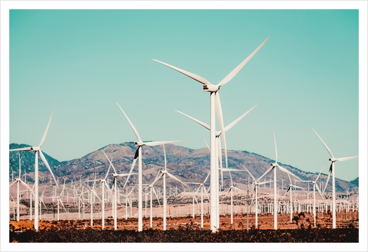 Wind turbine in the desert at Kern County California USA Art Print by Timmy333