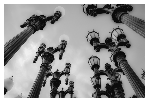 Urban Light at LACMA Los Angeles California USA in black and white Art Print by Timmy333