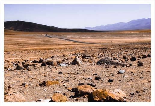 road with desert view at Death Valley national park, California, USA Art Print by Timmy333