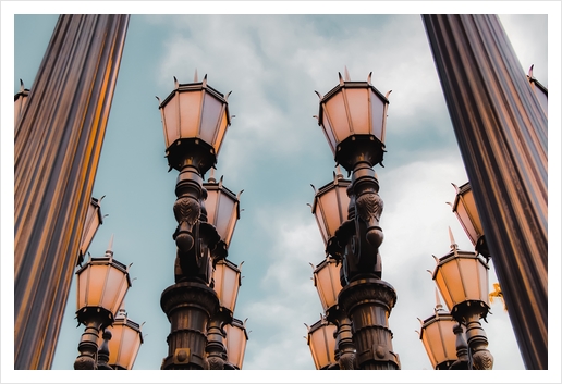 Urban Light with blue sky LACMA Los Angeles California USA Art Print by Timmy333