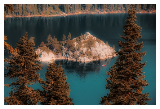 Island and pine tree at Emerald Bay Lake Tahoe California USA Art Print by Timmy333