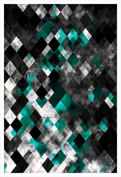 geometric pixel square pattern abstract background in blue green black Art Print by Timmy333