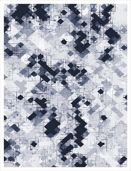 geometric pixel pattern abstract in black and white Art Print by Timmy333