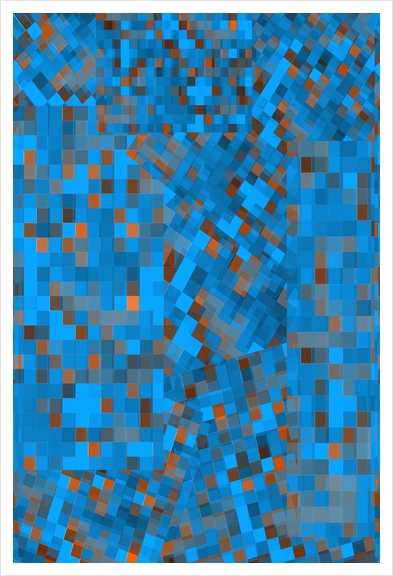 geometric pixel square pattern abstract background in blue brown Art Print by Timmy333