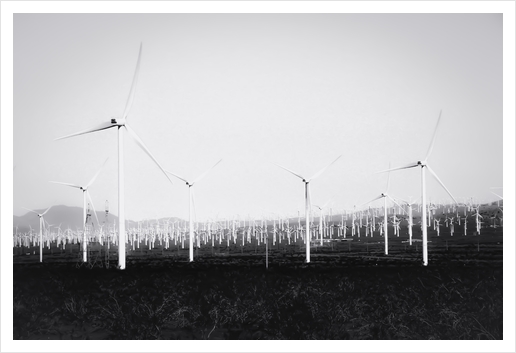 wind turbine in California desert in black and white Art Print by Timmy333