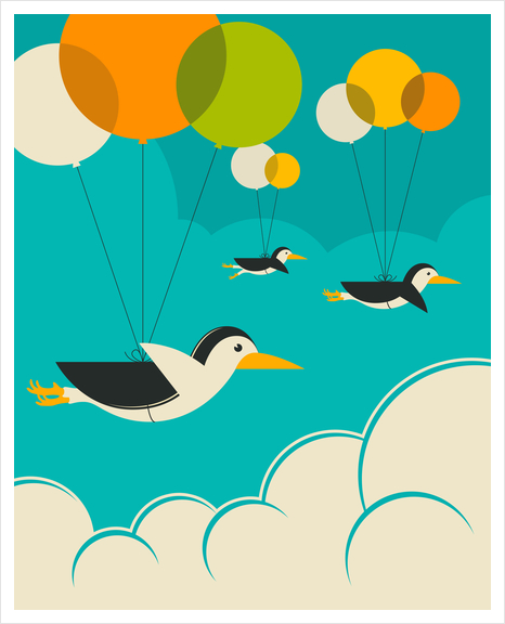 FLOCK OF PENGUINS - BLUE Art Print by Jazzberry Blue