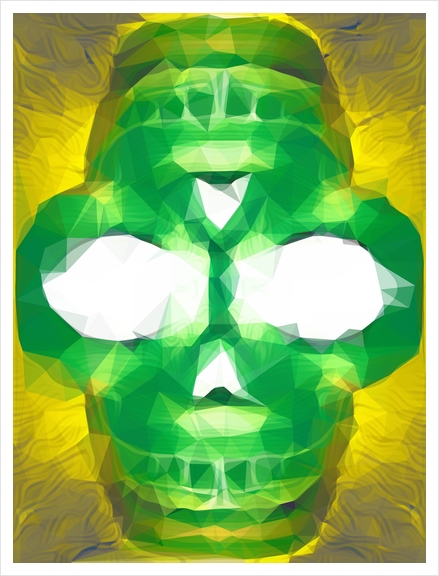 psychedelic skull art geometric triangle abstract pattern in green yellow Art Print by Timmy333