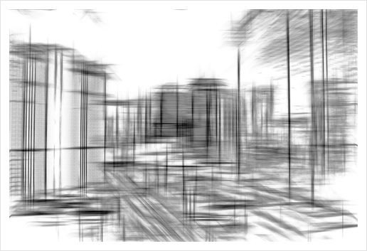 pencil drawing buildings in the city in black and white  Art Print by Timmy333