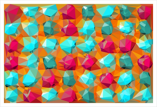 geometric polygon abstract pattern in orange pink green Art Print by Timmy333