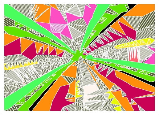 psychedelic geometric pattern drawing abstract background in green orange red pink Art Print by Timmy333