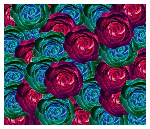 closeup blooming roses in red blue and green Art Print by Timmy333