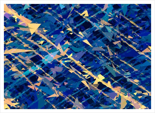 splash geometric triangle pattern abstract background in blue and yellow Art Print by Timmy333