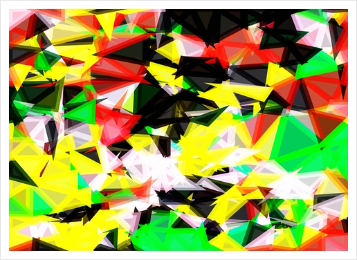 psychedelic geometric abstract pattern in green red yellow black Art Print by Timmy333