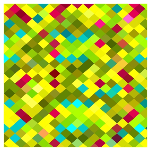 geometric square pixel pattern abstract in yellow red green blue Art Print by Timmy333