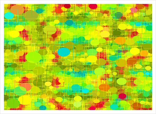 psychedelic geometric circle and square pattern abstract in yellow green blue red Art Print by Timmy333