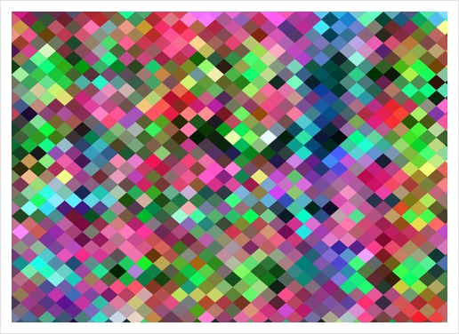 geometric square pixel pattern abstract in pink blue green Art Print by Timmy333