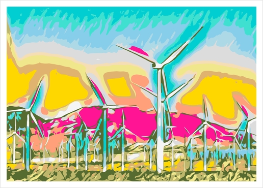 wind turbine in the desert with mountain background Art Print by Timmy333