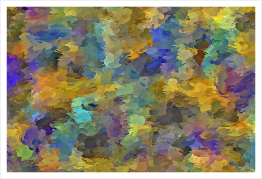 psychedelic painting abstract pattern in yellow brown blue Art Print by Timmy333