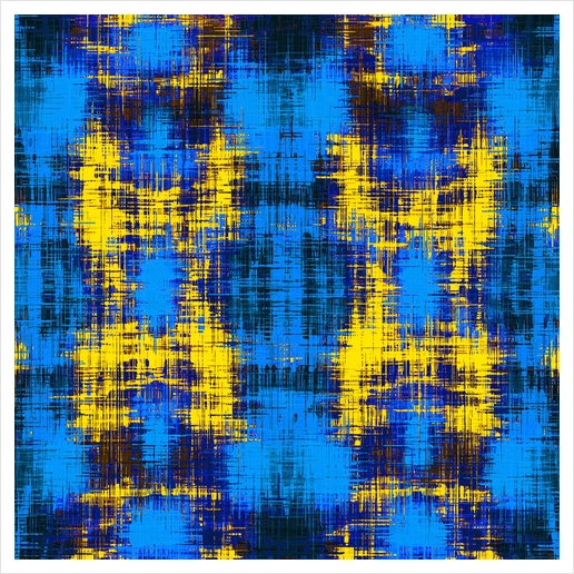 geometric plaid pattern painting abstract in blue yellow and black Art Print by Timmy333