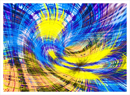 geometric psychedelic splash abstract pattern in blue and yellow Art Print by Timmy333