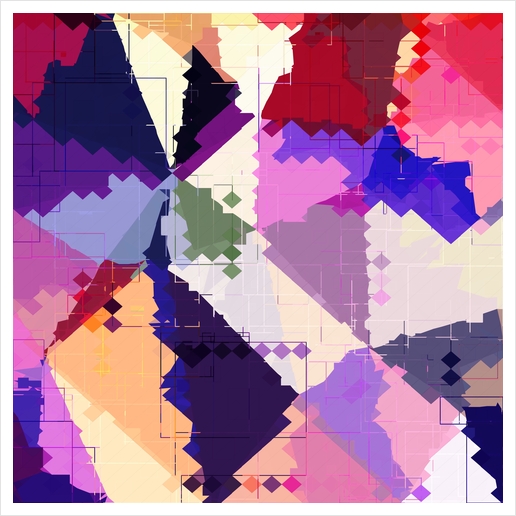 geometric square pixel and triangle pattern abstract in pink purple blue Art Print by Timmy333