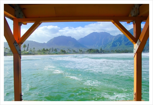 ocean view with mountain and blue cloudy sky background at Kauai, Hawaii, USA Art Print by Timmy333