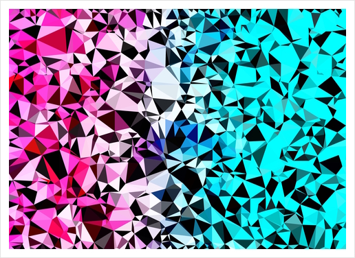 geometric triangle pattern abstract in pink blue black Art Print by Timmy333