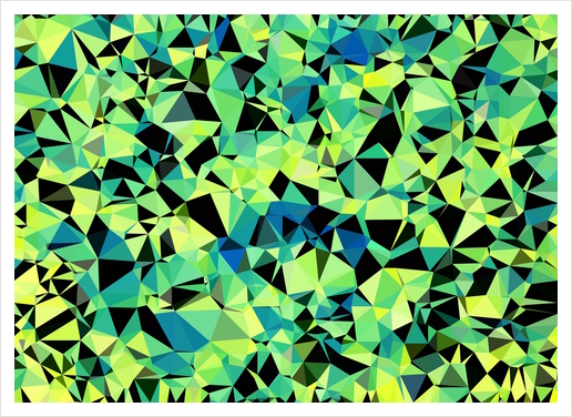 geometric triangle pattern abstract in green blue black Art Print by Timmy333