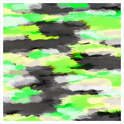 psychedelic camouflage splash painting abstract in green yellow and black Art Print by Timmy333